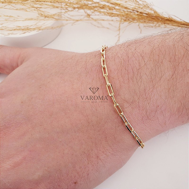 Pulseira masculina lisa banhada em ouro 18k