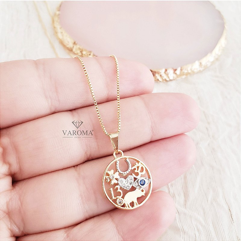 Colar Especial com Pingente da Sorte Banhado em Ouro 18k