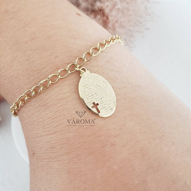 Pulseira com oração do pai nosso banhada em ouro 18k