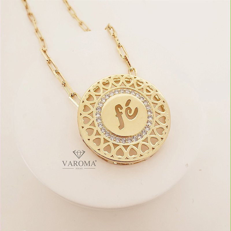 Colar com mandala da fé banhado em ouro 18k