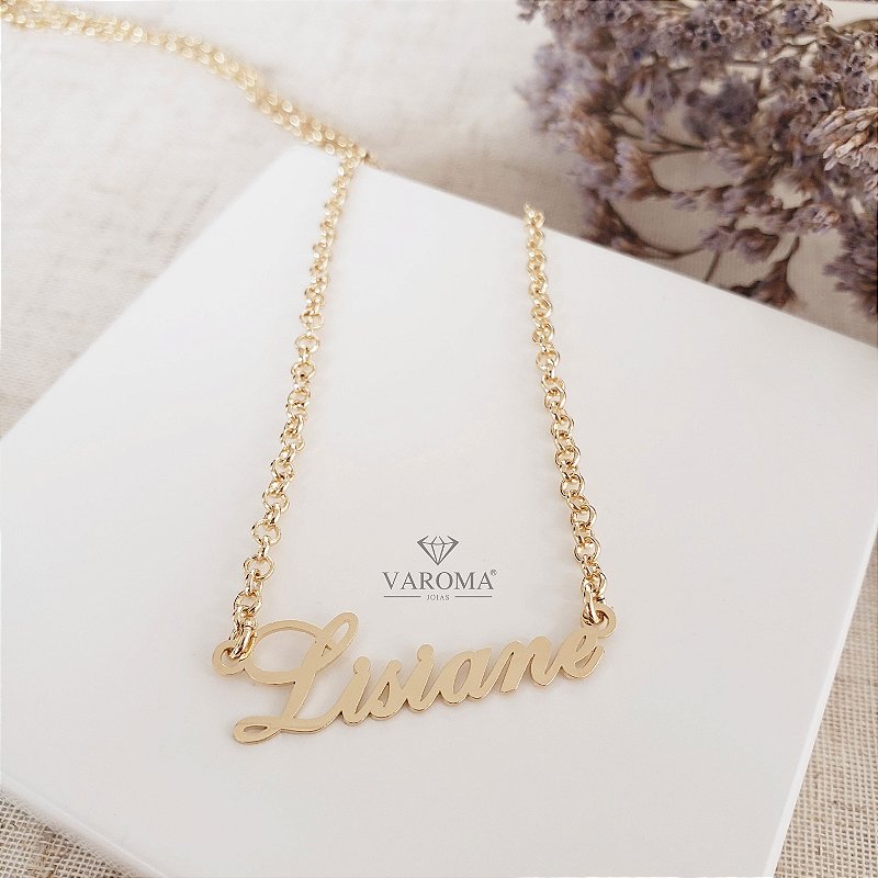 Colar com nome personalizável e corrente elo português banhado em ouro 18k