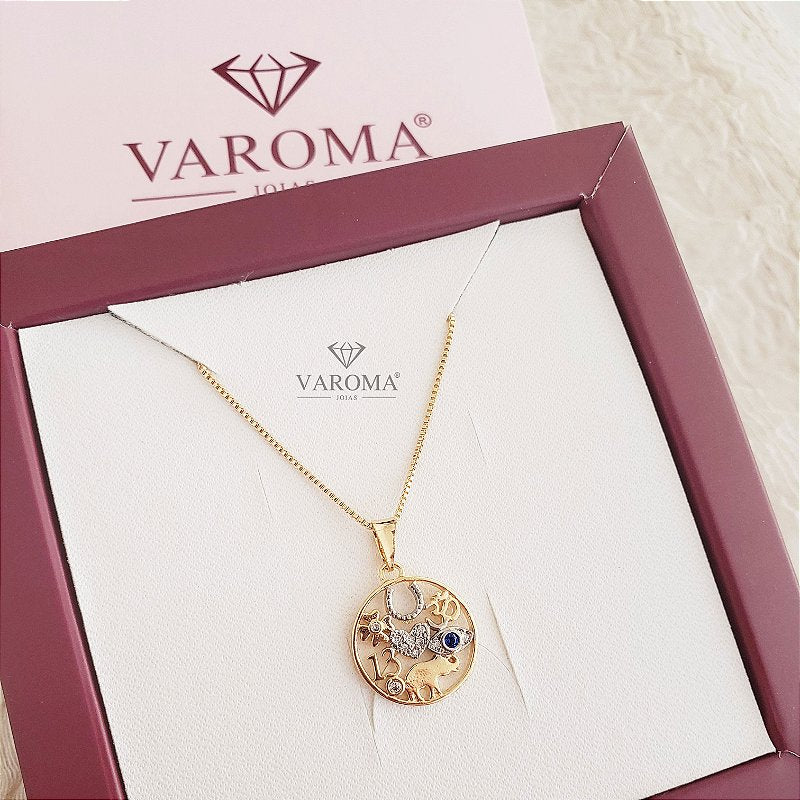 Colar Especial com Pingente da Sorte Banhado em Ouro 18k
